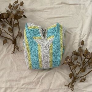 Aritzia TNA Blue and Off-White Baja Hooded Knit Sweater with Front Pocket